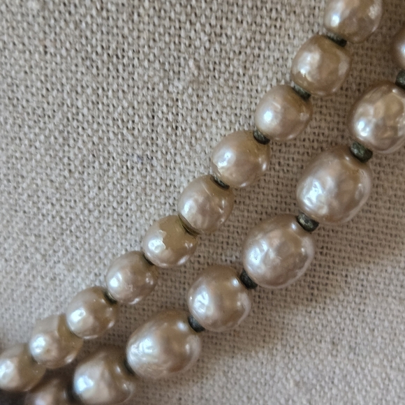 Vtg Signed 40s 50s Miriam Haskell Baroque Pearl Multi Strand Necklace, 14" - Picture 8 of 16